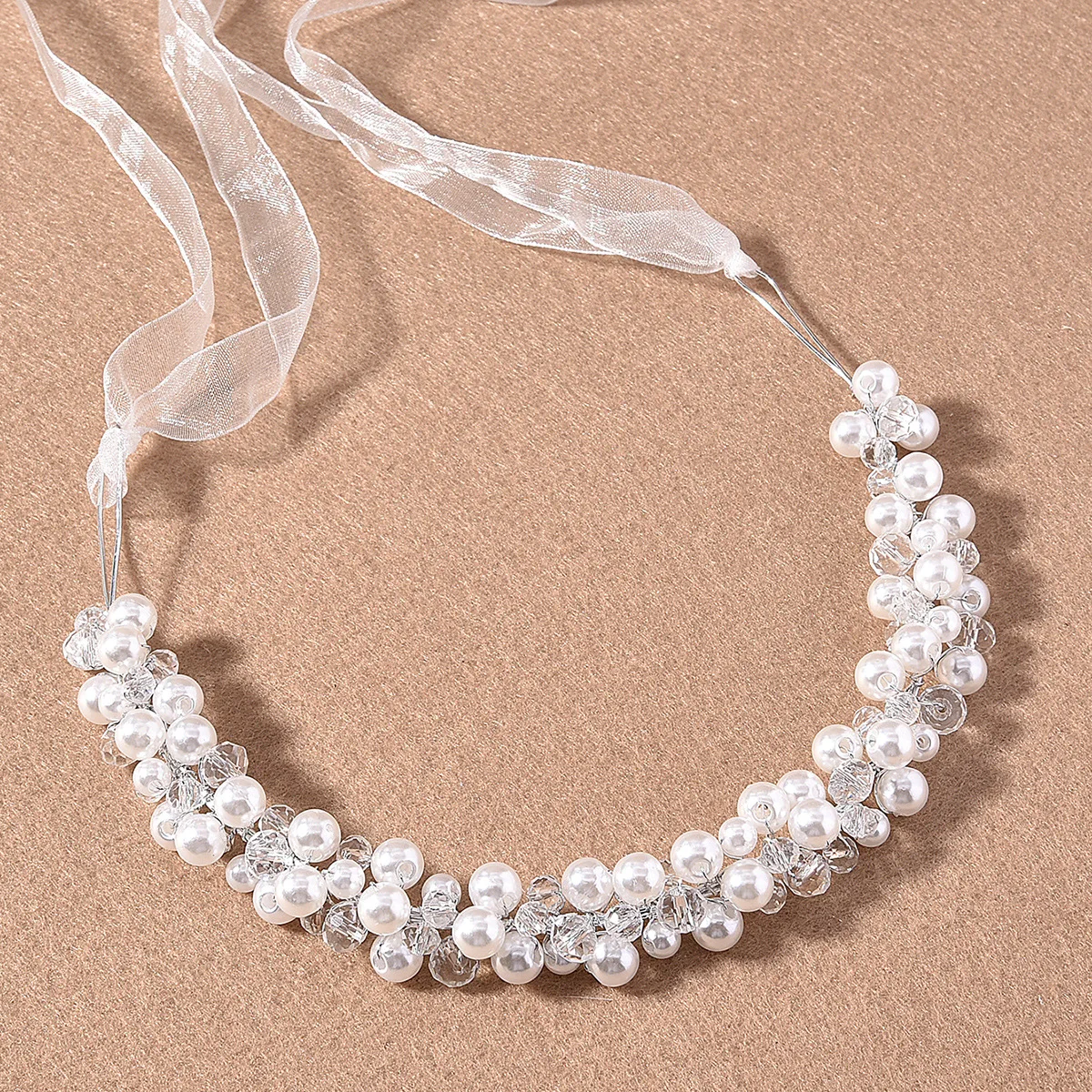 

Wholesale Women Fashion Headpieces White Color Pearl Clear Crystal Handmade Bridal Hair Band Head Accessories Wedding Jewelry, Gold silver color