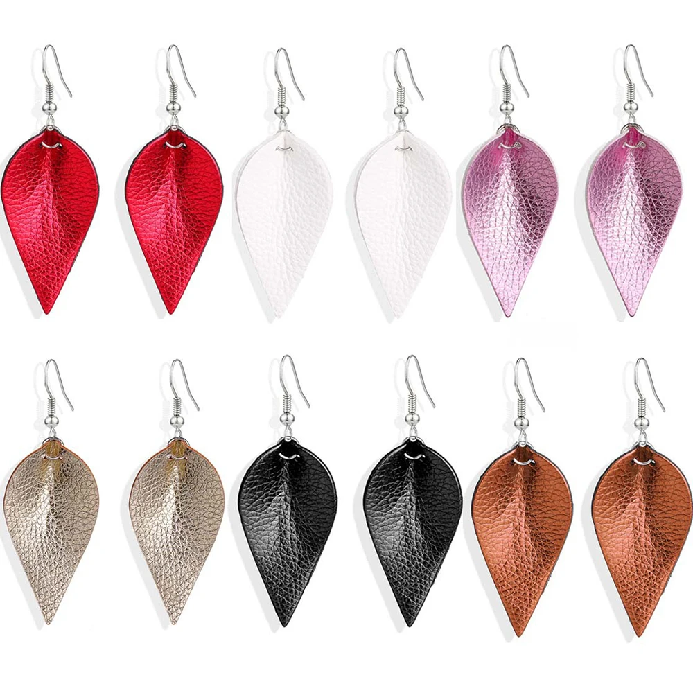 

Wholesale Leaf Drop Earring Pattern Artificial Leather Women Fashion Earring Leaf Shape Jewellery Leather Earrings