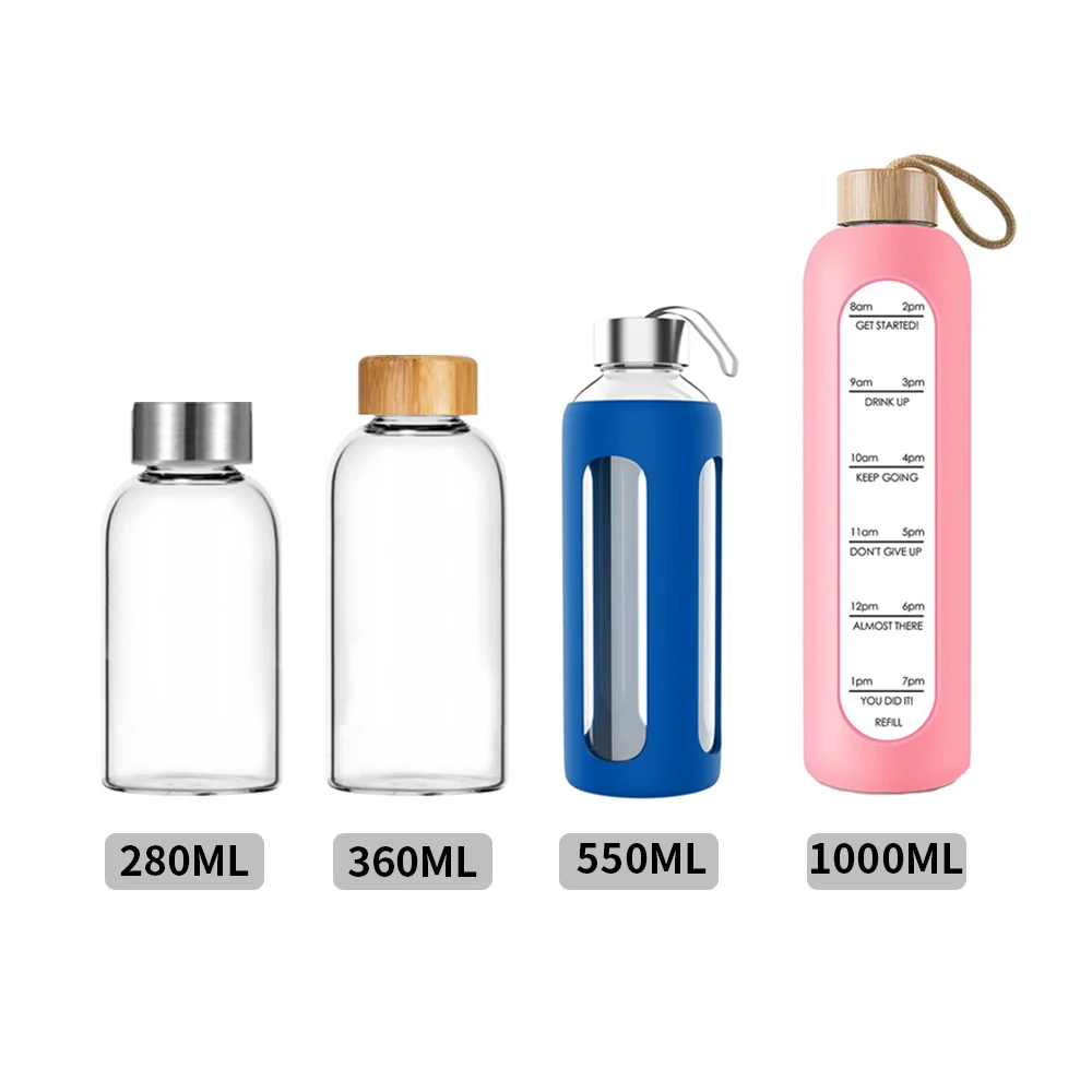 

wholesale 550ml unbreakable custom print colorful clear frosted borosilicate drinking glass water bottles with silicone sleeve