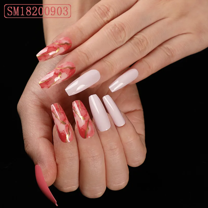 

Luxury ballerina press on nails gold pink pomegranate red reusable press on nails