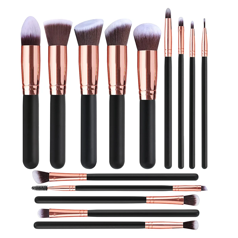 

2020 High Quality 14pcs Wood Cosmetic Makeup Brush Set Private Label makeup brush set, Black