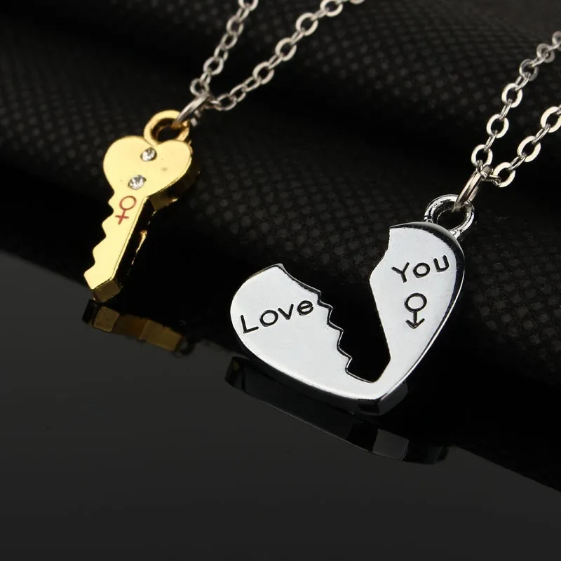 

2021 Sailing Jewelry Creative Couple Key Lock Necklace Key Lock Stitching Pendant Necklace Heart-shaped Key Lock Necklace