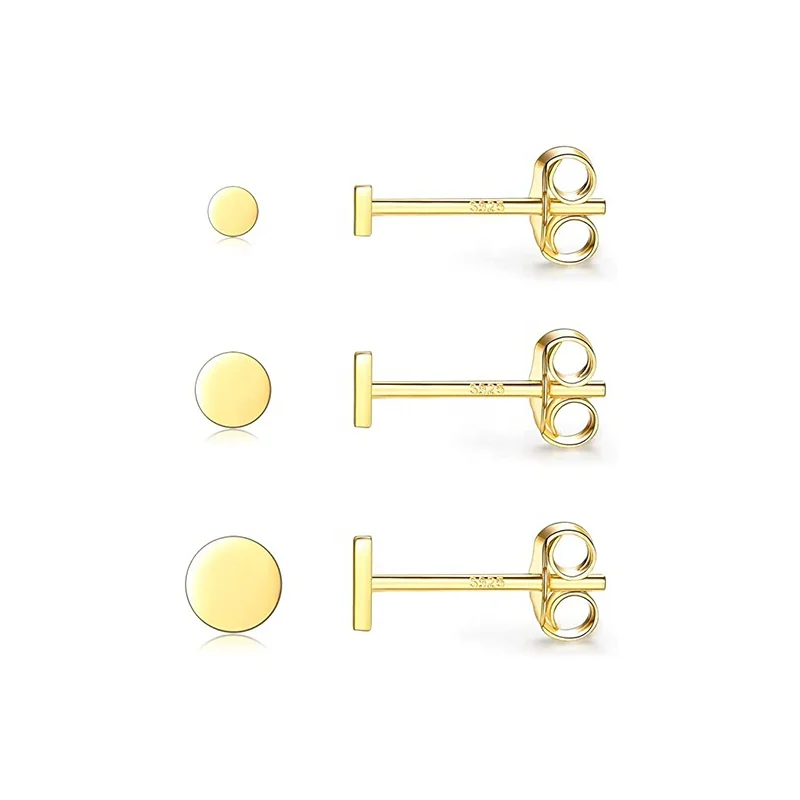 

2021 New Trendy 925 Sterling Silver Jewelry Set 2mm/3mm/4mm Mini Coin disc Stud Earrings For Women, Gold and silver