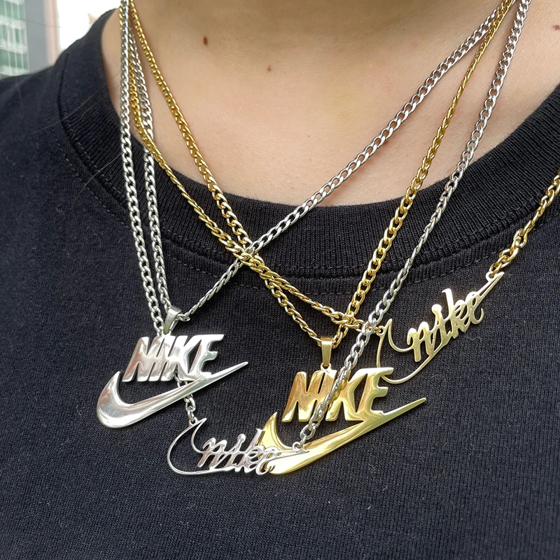 

Cool 18K Gold Swoosh Chain Stainless Steel Swoosh Charms Necklace Vintage Tick Urban Jewelry Tick Men Pendant Rock Logo Chains