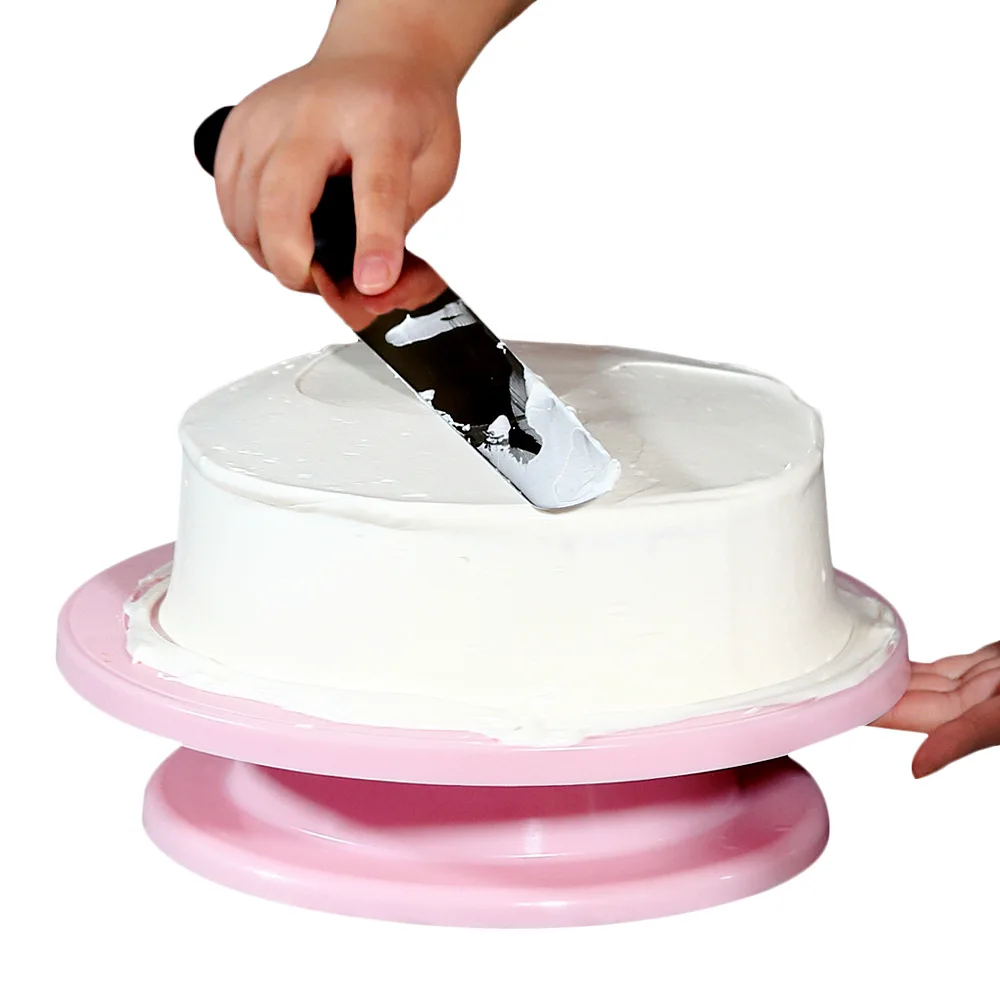 

Hot selling simple fashion quality plastic rotating anti-skid round cake stand DIY cookies pan baking tool D28cm cake turntable, White, blue, pink, purple