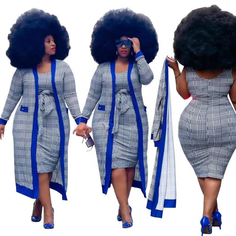 

Checkered contrast color fashion casual dress with jacket