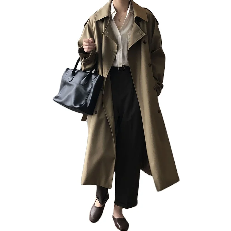 

Fashion Luxury 2022 Spring Elegant Oversized Cape Belt Double Breasted Ladies Jacket Long Trench Coat Women, Khaki,grey