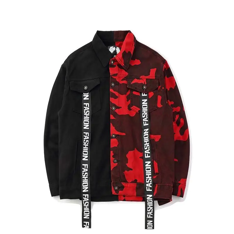 

Custom LOGO Black Men's Jackets & Coats color block men denim jacket
