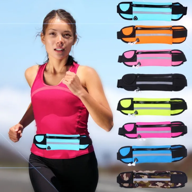 

RTS Stock Running polyester sports waist bag fitness outdoor fanny pack bicycling promotional fanny pack, 9colors(pls see below color cards)