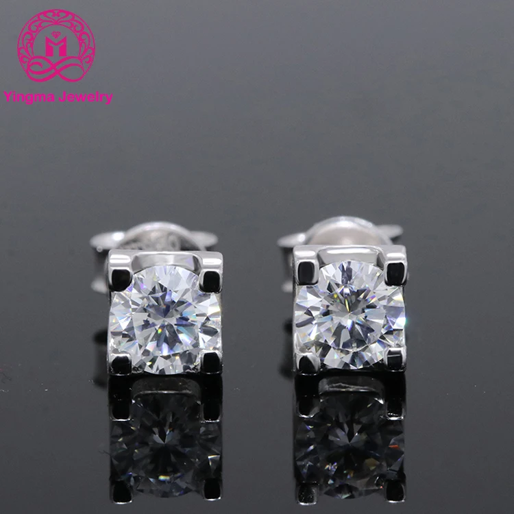 

Fashion jewellery 0.5ct 1ct 2 carat moissanite diamond earring stud pass diamond tester moissanite silver earrings for women, White gold plated