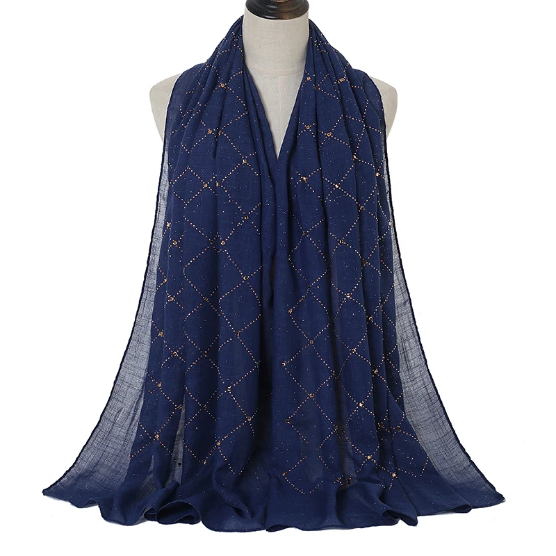 

Women Luxury Headscarf Shiny Diamond Plaid Scarves Muslim Hijab Plain Cotton Scarf
