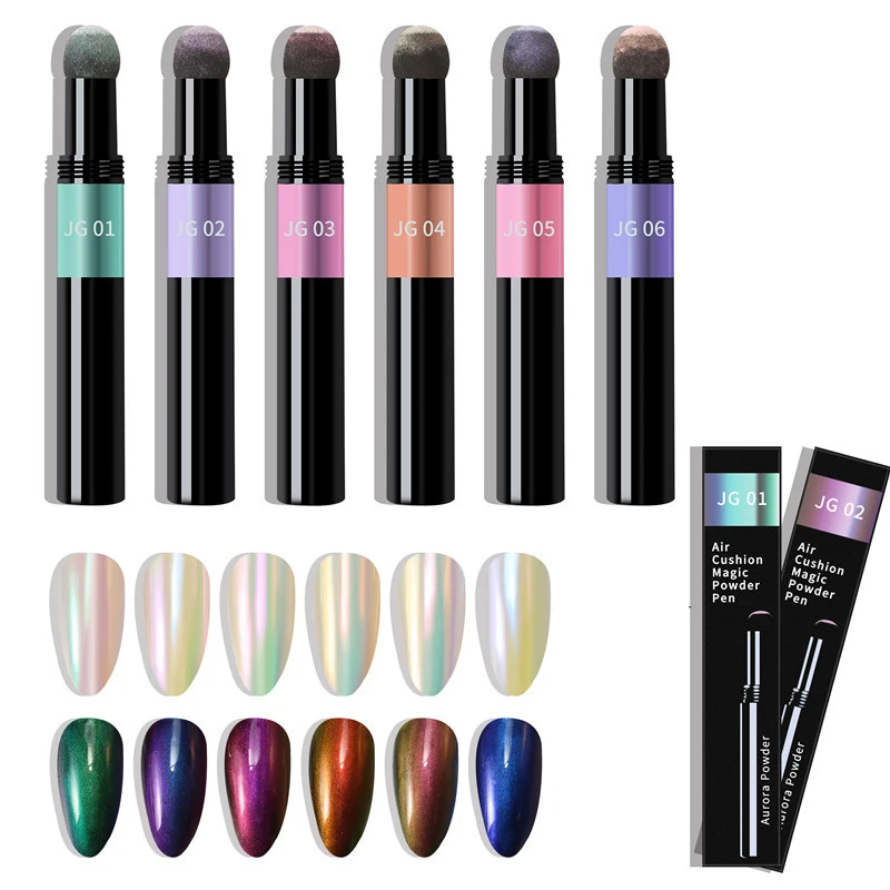 

OEM Holographic Eye Shadow Pencils Metallic Acrylic Mirror Glitter Girls Air Cushion Nail Art Powder Pens, 6colors