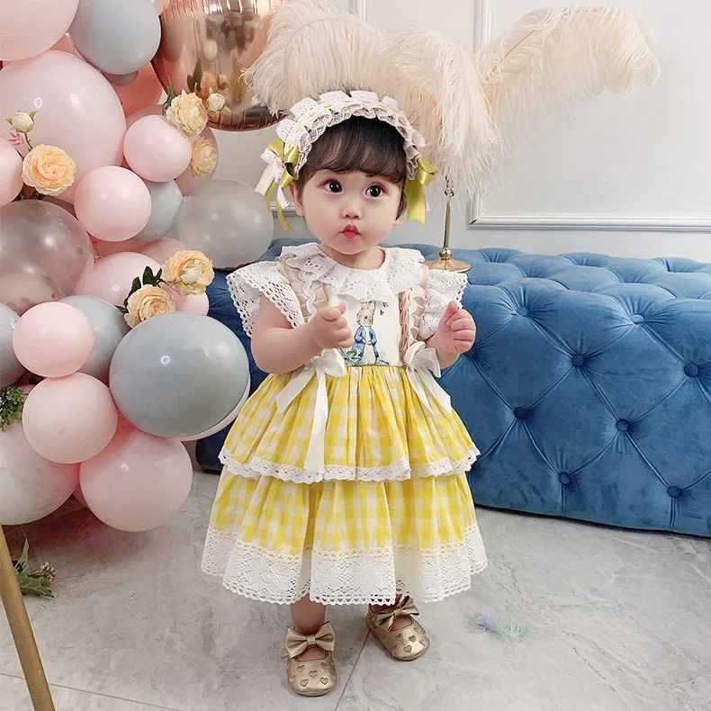 

2021 Kids Easter Rabbit Yellow Dresses for Girls Summer Toddler Bunny Ball Gown Children Spanish Boutique Eid Dresses Baby Frock