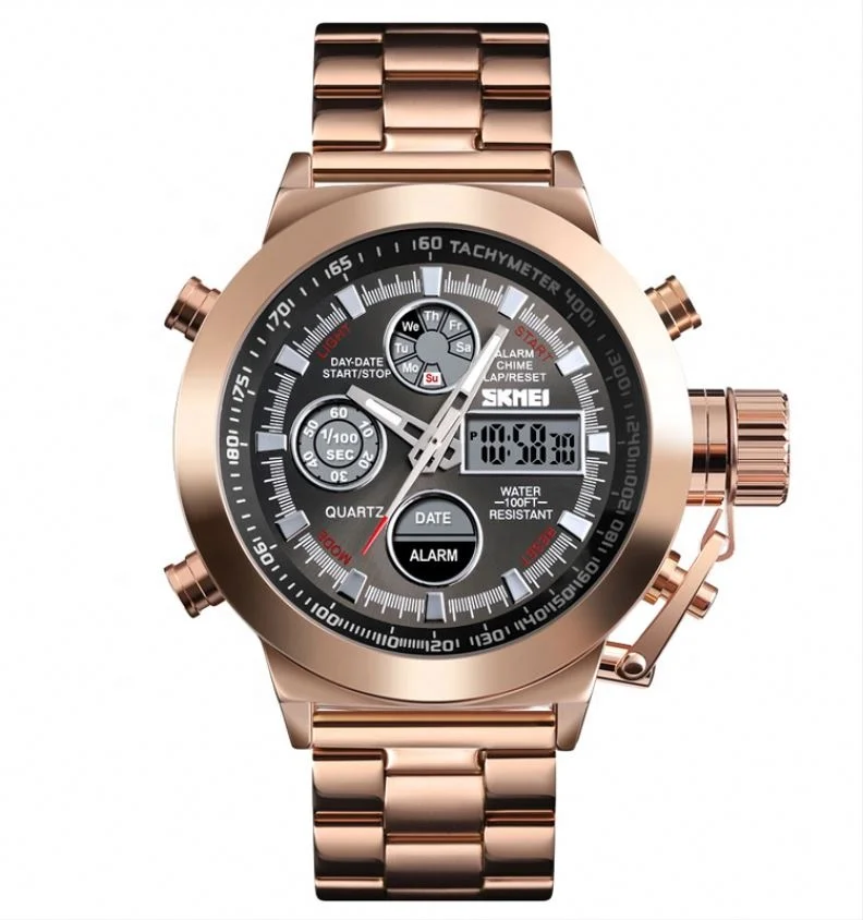 

SKMEI 1515 dual time watch oem stainless mens chain watch fashion sports analog digital wrist watch, 3 colors