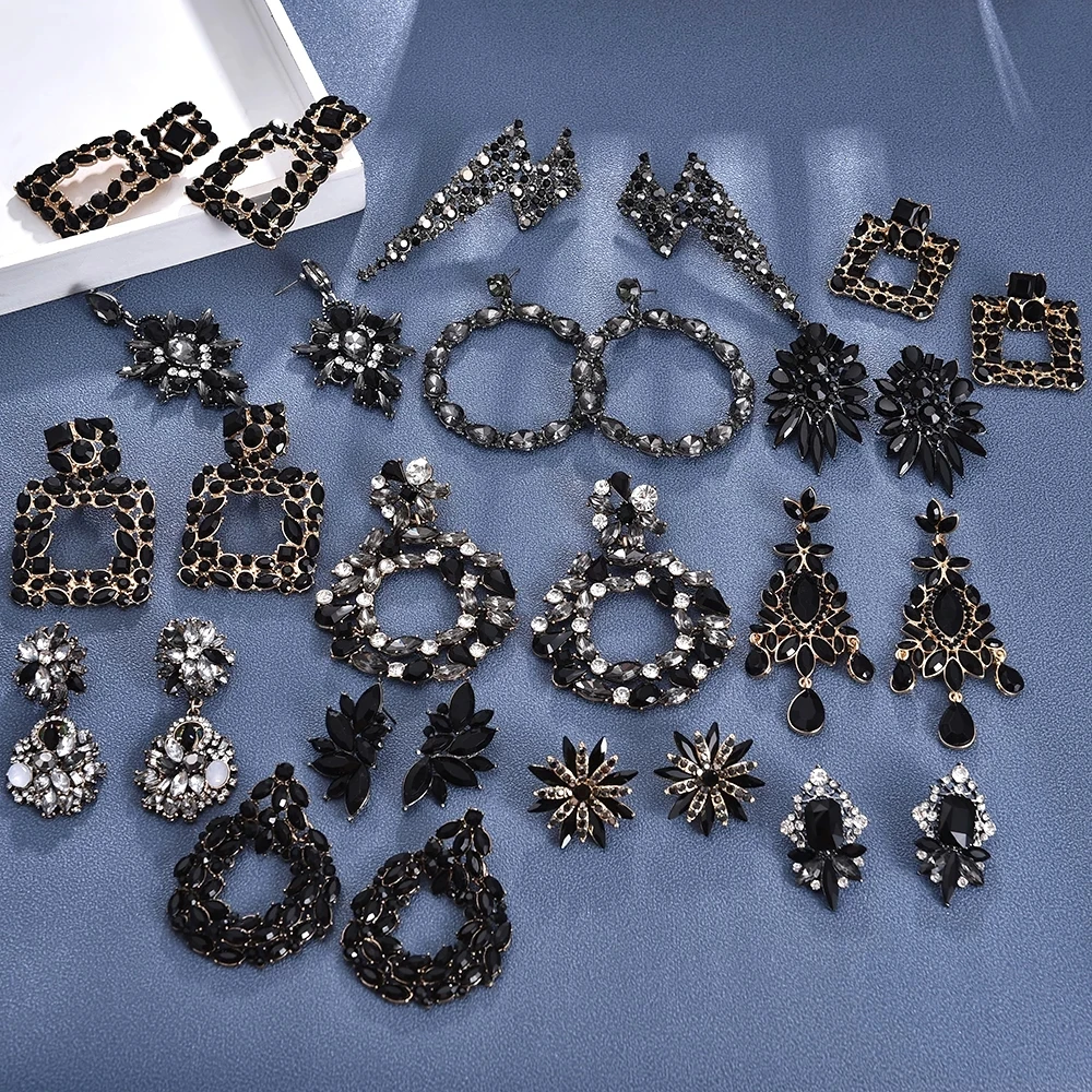

Kaimei Metal Jewelry Fashion Vintage Accessories For Women Wholesale Za Earrings Black Crystal High-quality Rhinestone Statement, Many colors fyi
