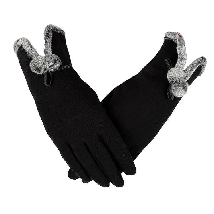 

Autumn Winter Non-Inverted Velvet Cashmere Full Finger Warm Lace Hairball Women Cotton Touch Screen