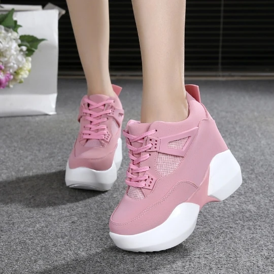 

2021 zapatos mujer Platform Sneakers 10cm Hidden Heel Shoes lace up Soft Women Chunky Sneakers