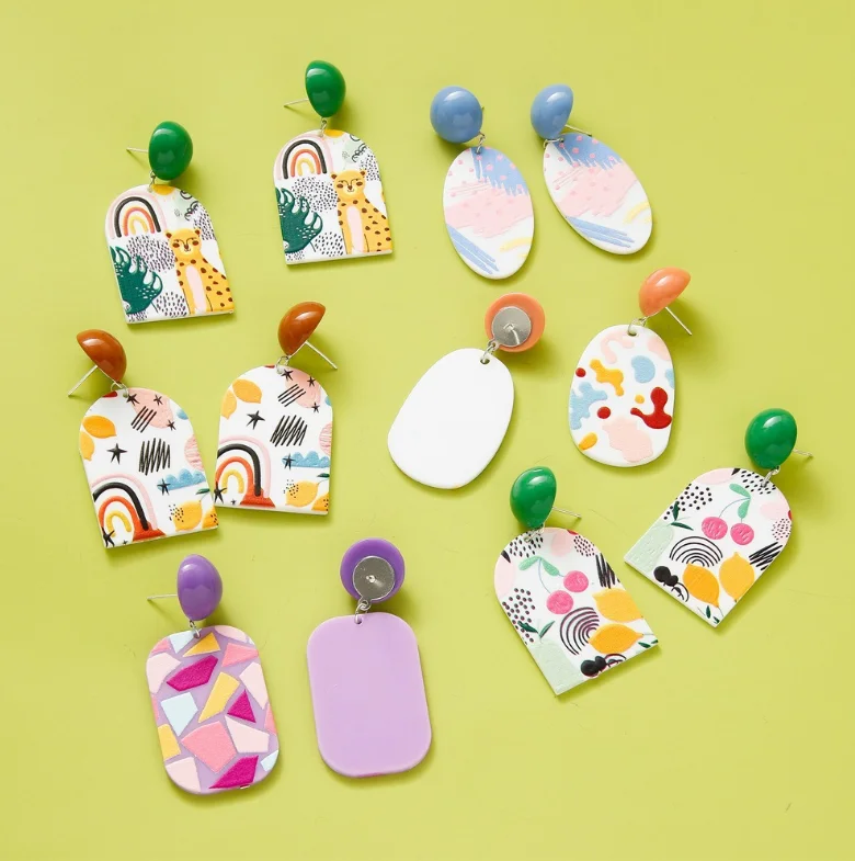 

wholesale geometric multicolor acrylic dangling earrings newest plastic resin drop earrings jewelry for women, Colorful