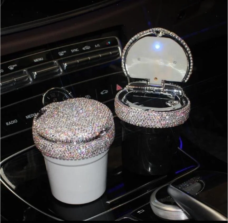 

Hot New Creative Rhinestone Car Ashtray Led Light Multifunctional Car Ashtray, Picture