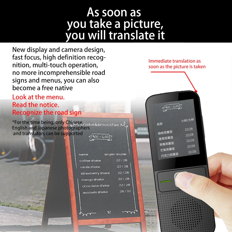 
T10 smart translator offline instant translate 137 languages support Photo translation connect with WiFi 4G hotpot 