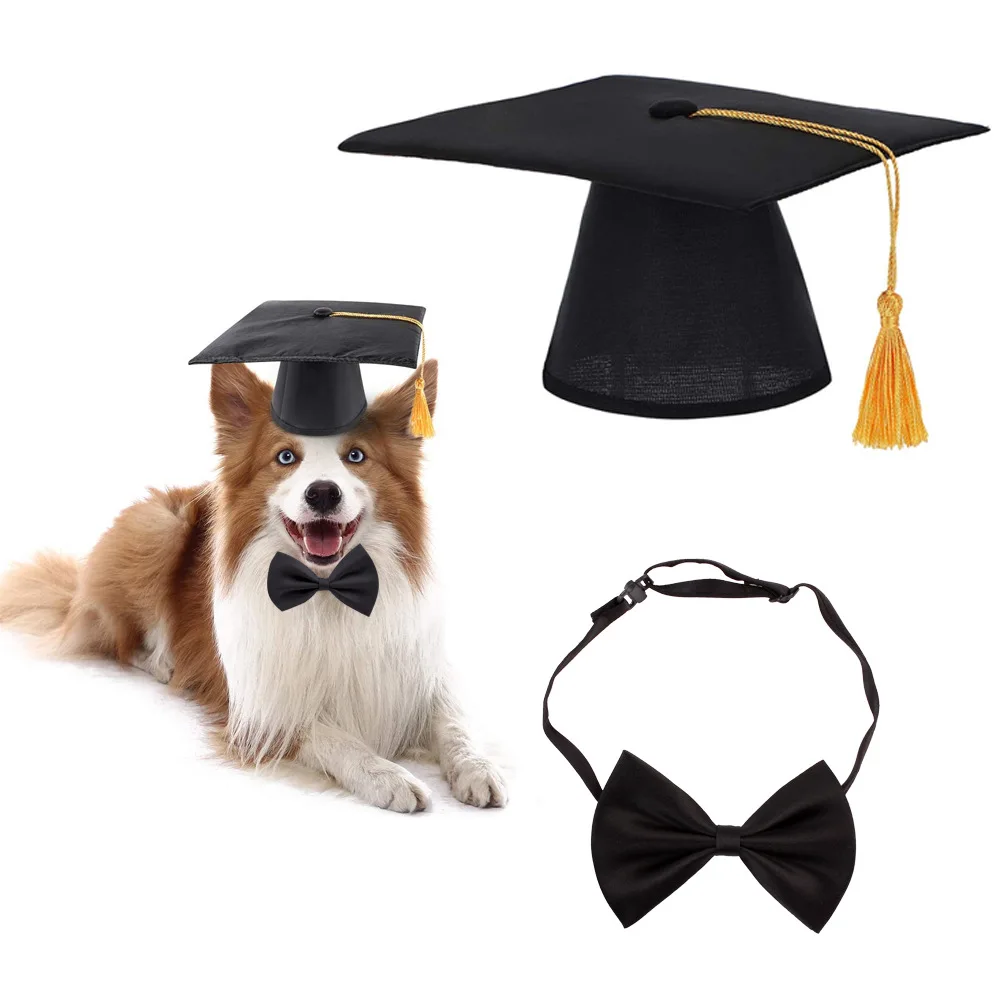 

Pet Graduation Caps with Bow Tie Necktie Collar Dog Graduation Hats Accessory Costume for Dogs Cats, As pics or custom