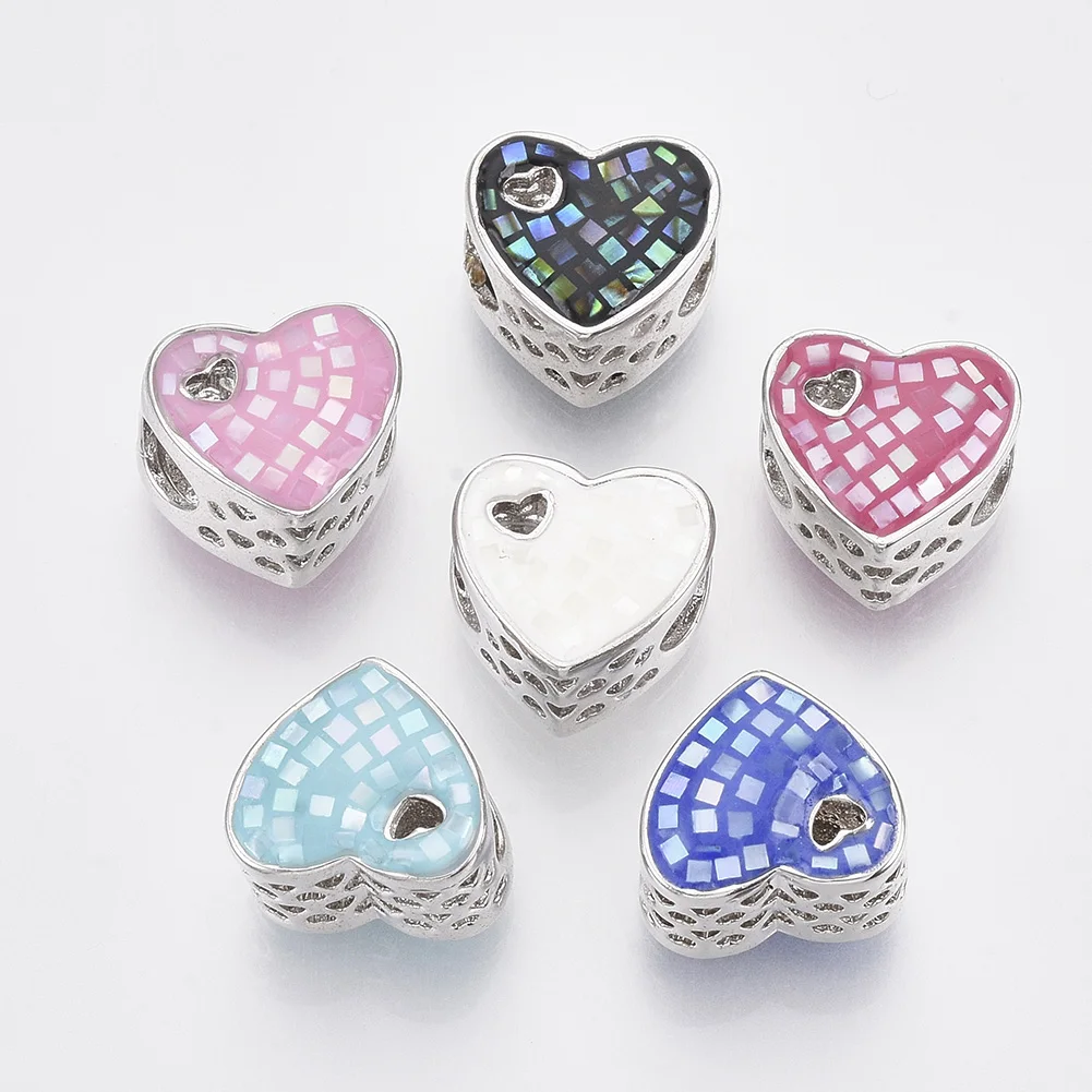 

Pandahall Brass Epoxy Resin and Shell Heart Large Hole Beads