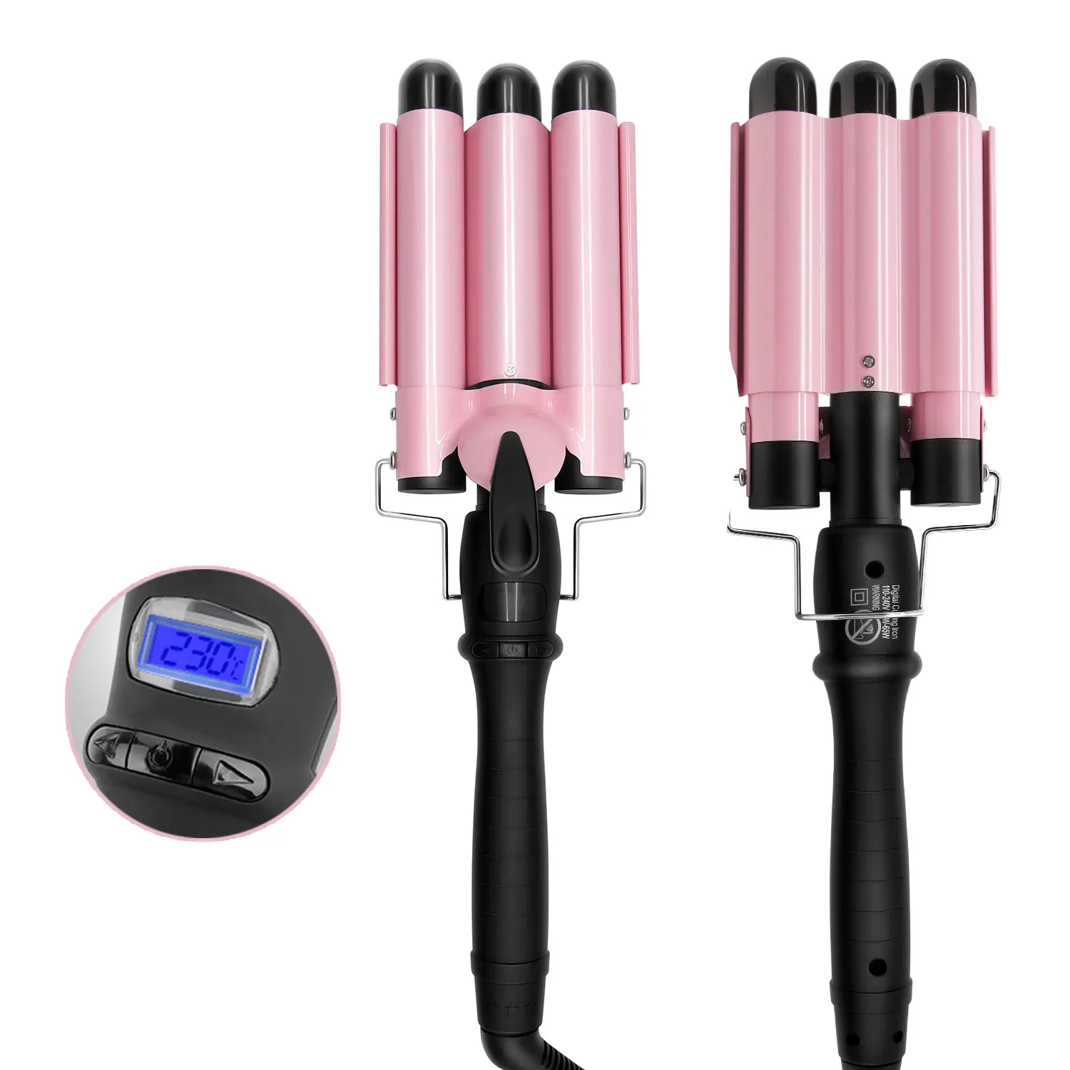 

2020 hair waver wand professional hair curler hair styler 3 barrel with wholesale price, Pink