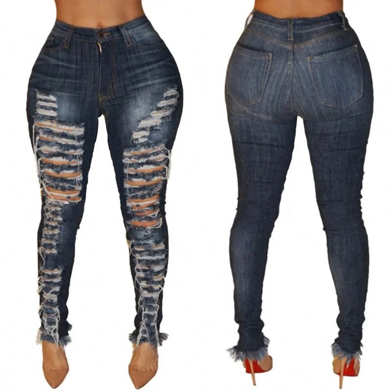 Women Clothes Vendor new fashion long styles denim ripped skinny jeans women