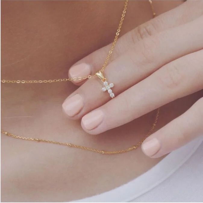 

2019 hot sale mini cross jewelry sterling silver yellow gold diamond cross pendant