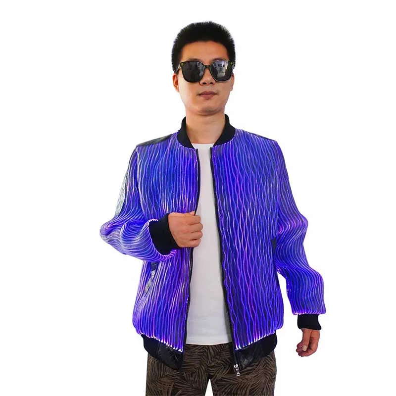 

Newest luminous fiber optic fabric led light jacket party glow in the dark jacket