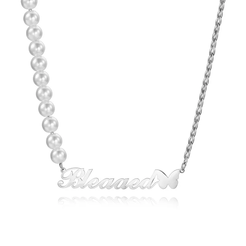 

Drop Shipping Personalized Custom Stainless Steel Jewelry Ladies Custom Letter Name Butterfly Necklace, Customized color