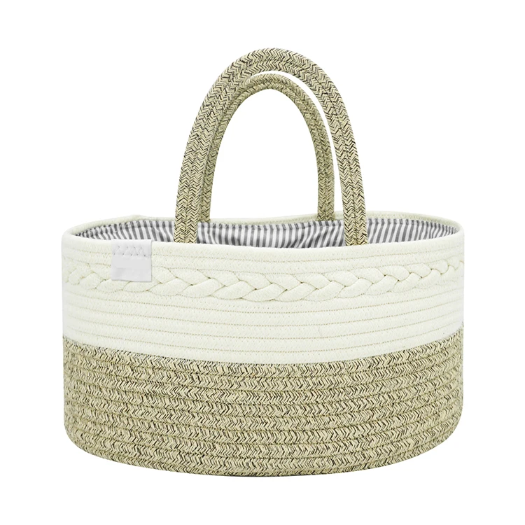 

100% Cotton Rope Portable Diaper Caddy Storage Basket internal compartments 2021 exquisite, Gold, customized
