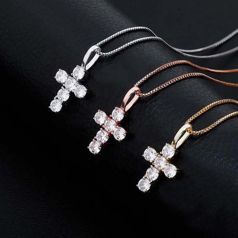 

New 925 Sterling Silver Diamond Cross Micro Pendant Necklace Women Daily Gift Iced Out Hip Hop Bling Zircon Prong Cross Pendants