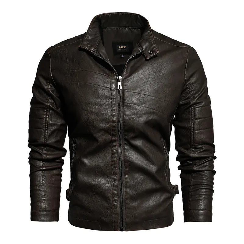 

New Men's faux PU motorcycle bike Jackets Casual Men's Thick fleece bomber Jackets Solid Slim stand collar Coats Brand Clothing