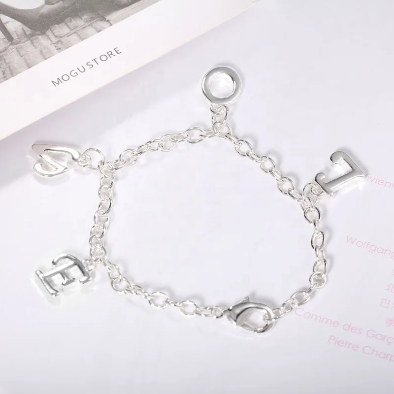 

Happy Valentine's Day L letters charms silver chain bracelet women