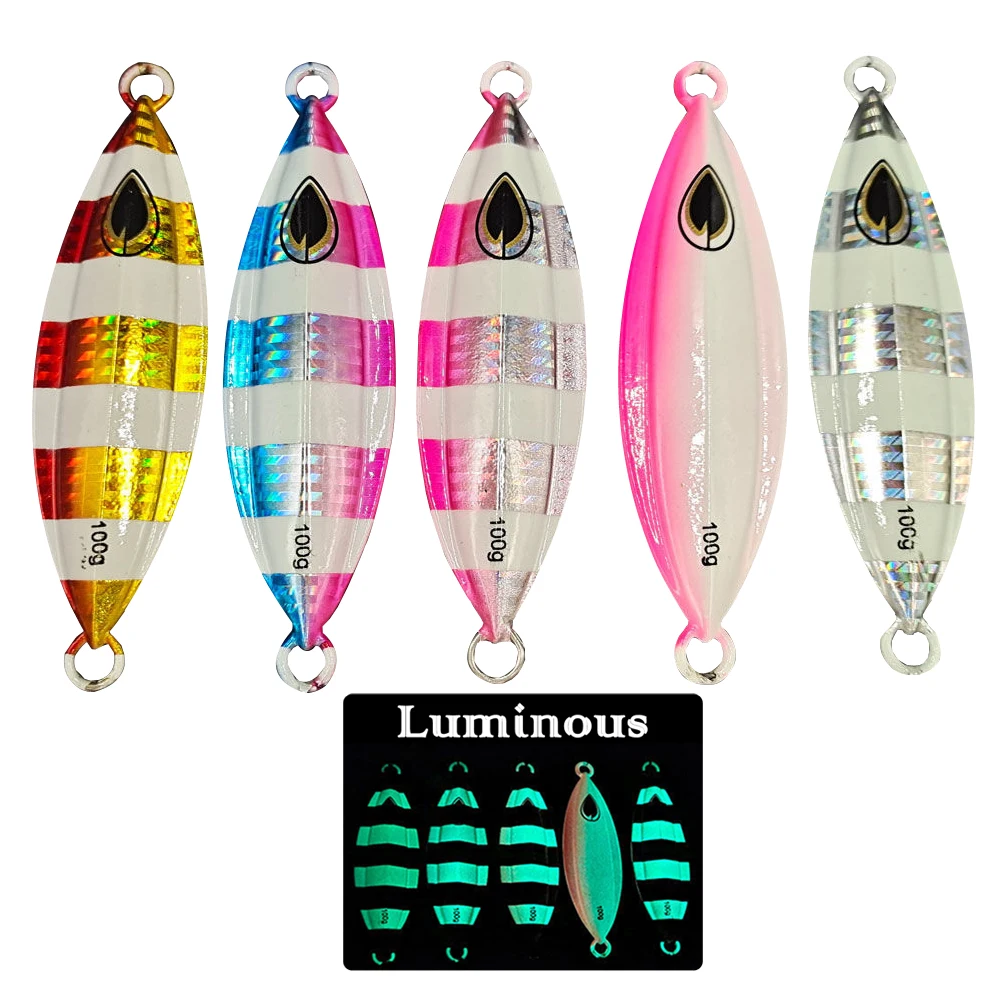 

Hotsell Saltwater Luminous 40g 60g 80g 100g 150g 200g deep sea 100g bait jigging metal jig slow pitch jigs fishing lures, 6 colors