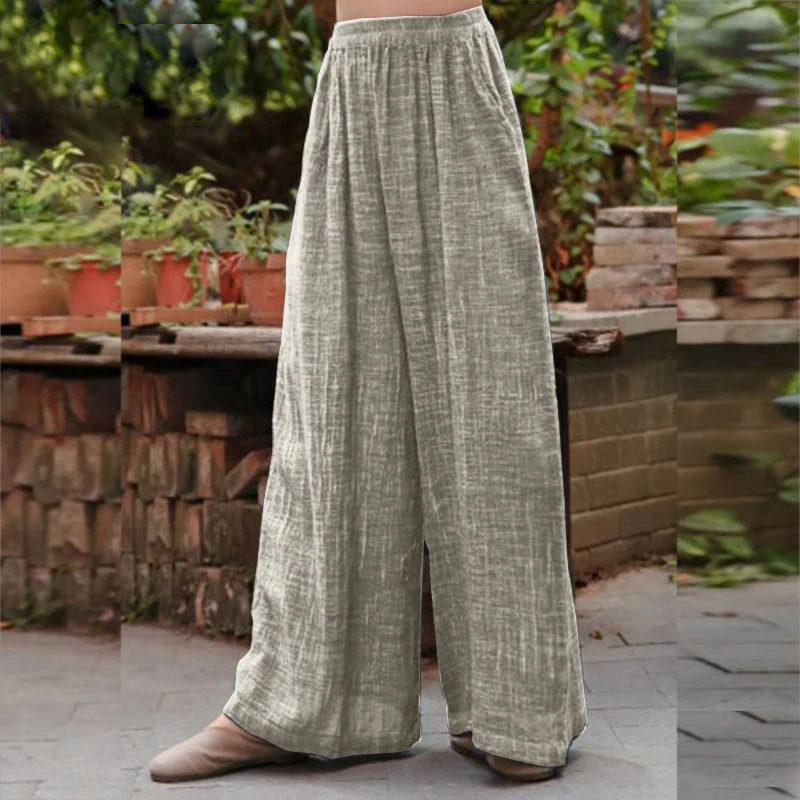 

Women's Wide Leg Pants Casual Elastic Waist Long Pantalon Fashion Summer Trousers Female Solid Turnip Oversized
