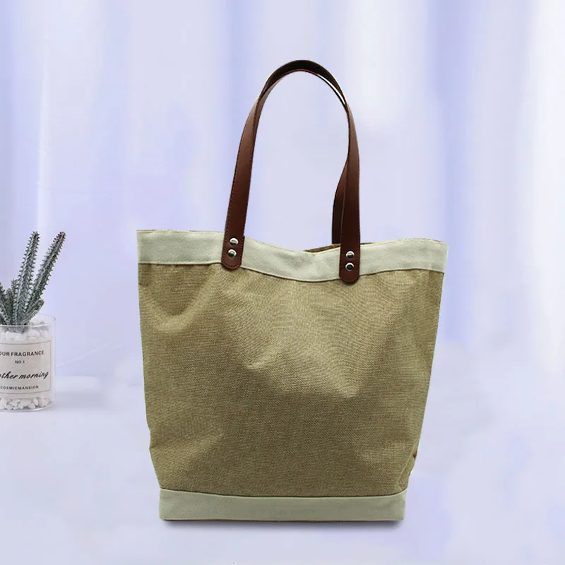 

wholesale customize jute shopping bag jute tote bags with leather handles