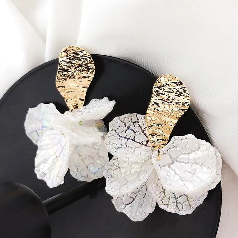 

Korean New Statement Trendy Petal Jewelry Dangle Drop Shell Flower Earrings, White,green, orange