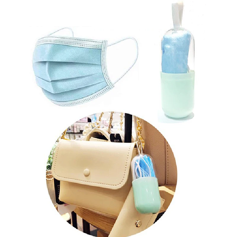 

Mini face mask storage box Capsule shape mask case portable masks storage