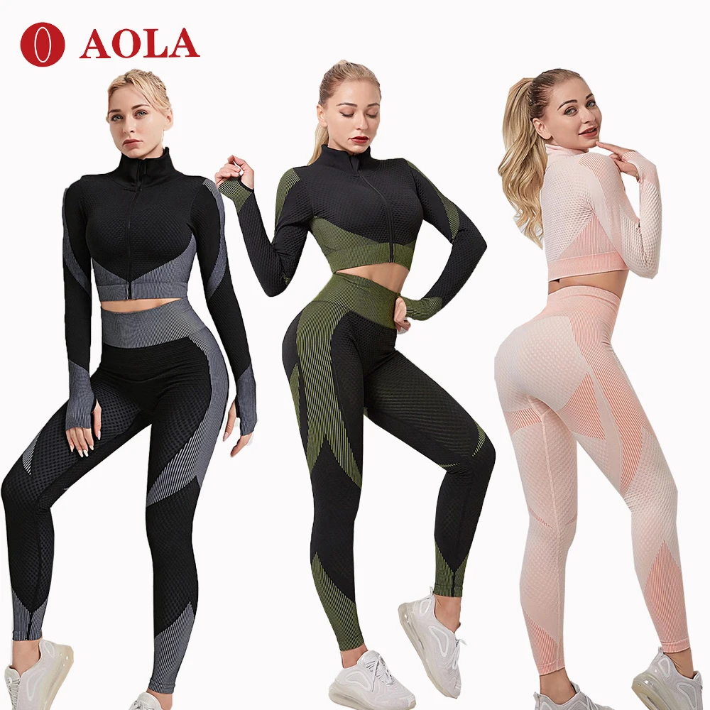 

AOLA Women's fashion quick drying and ventilation obviously thin indoor sports yoga tops and leggings womens fitness yoga suit, Picture showed