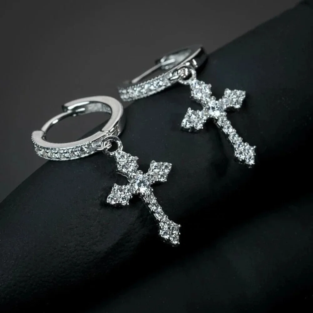 

2022 Stylish Arrow Cross Drop Earring for Women Men Dazzling Crystal Zirconia Hiphop Party Female Male Fashion Earrings, Gold and silver