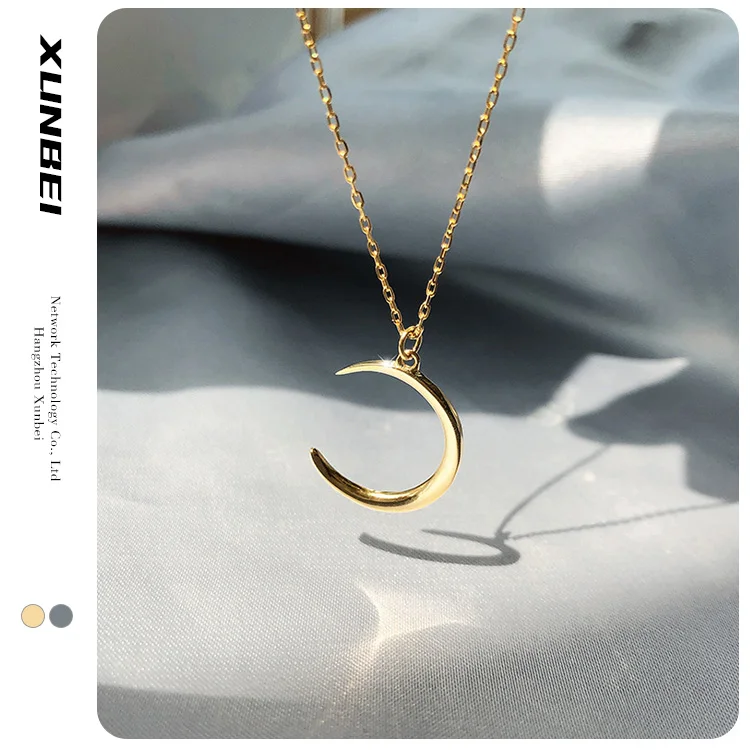 

2021 wholesale gold sliver plated Fashion trendy Beautiful Minimalist Tusk Upside Down Crescent Moon Pendant Necklace for women