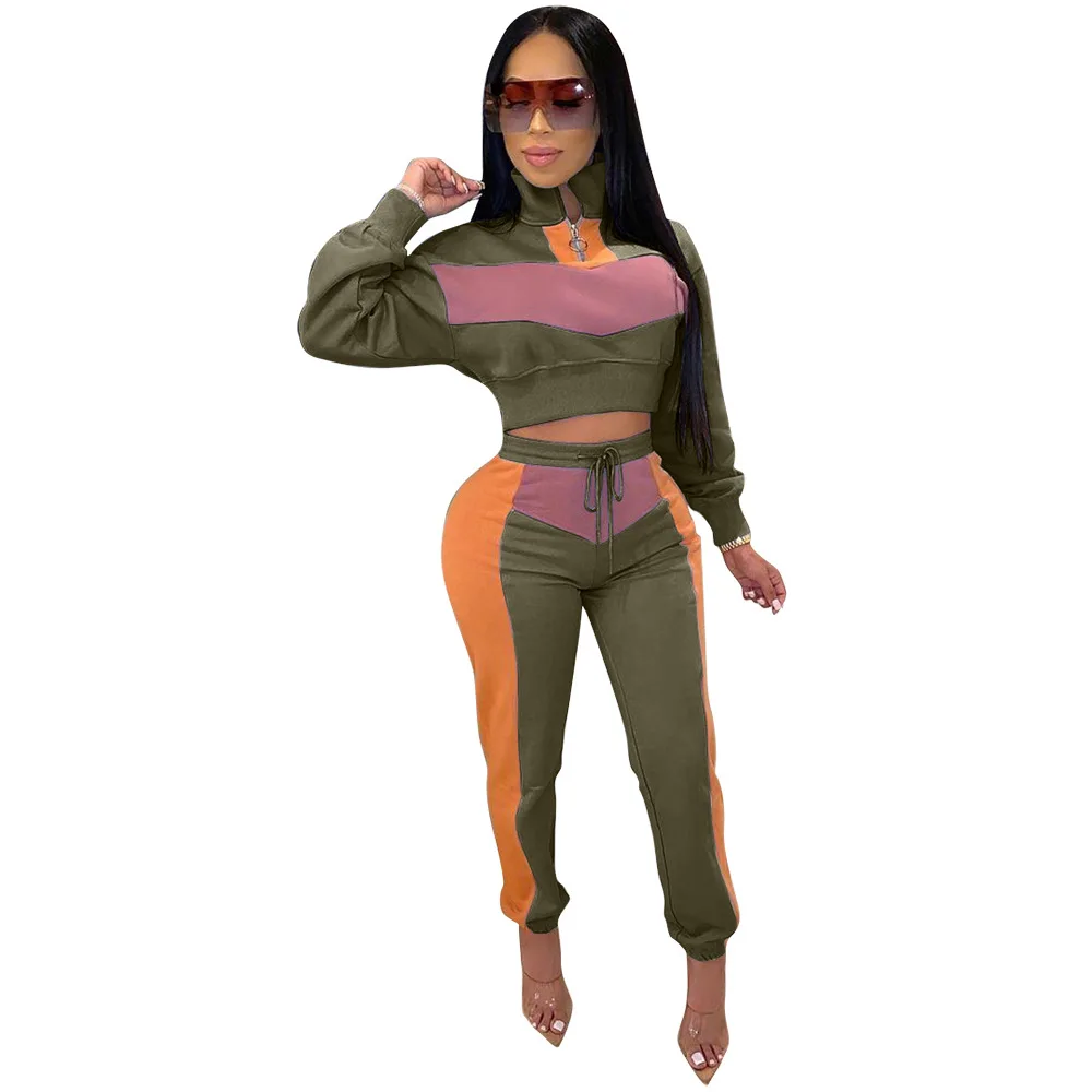 

2020 New arrivals women wholesale Long sleeve zipper sports casual two piece set