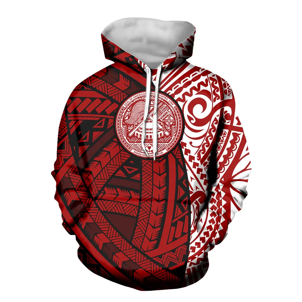 

Supplier Wholesale Price Fashion Tropical red Samoan Printing Custom Polynesian tribal Design Oversized Hoodie Sweatshirt men, Customized colors