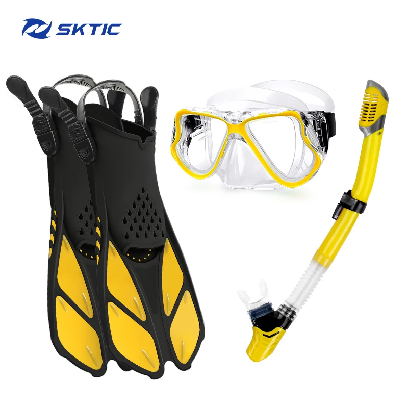 

SKTIC Amazon Hot Sales Scuba Diving Mask Snorkel Set Swimming Snorkeling mask Set for Adults and Youth, Transparent yellow