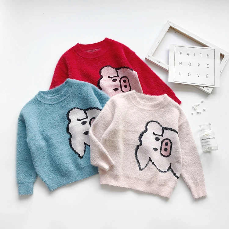 Popular Factory Wholesale Baby Girl Knitwear Pullover Cute Pig Pattern Kids Knitted Sweater