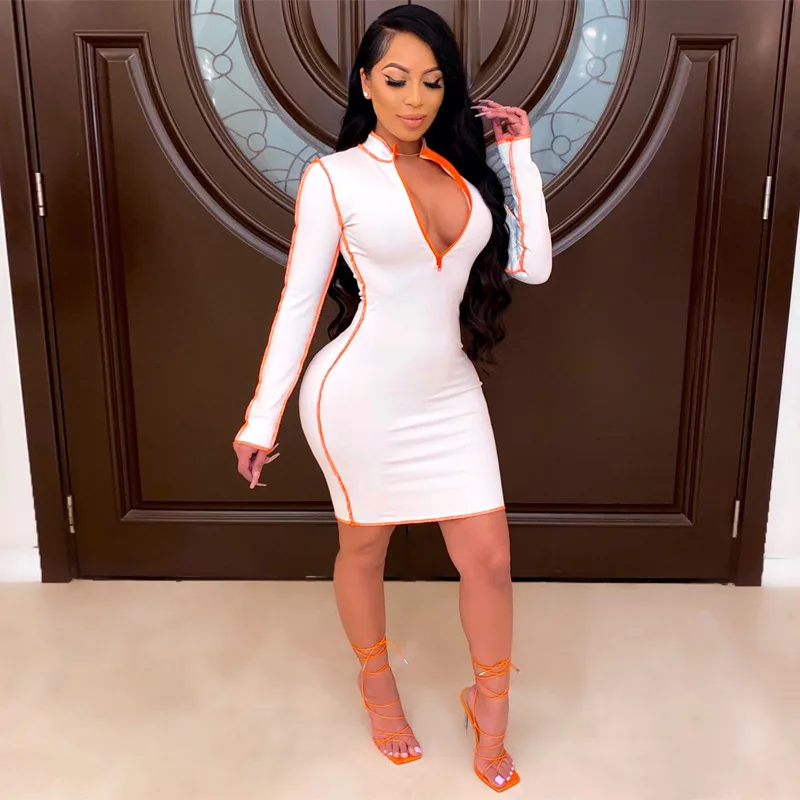 

2020 new arrivals autumn collection women sexy body con contrast color dresses for ladies