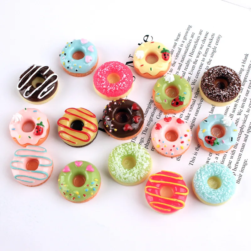 

hot sale lovely 24mm hand paint craft simulation food play diy accessories flat back round resin doughnut cabochon