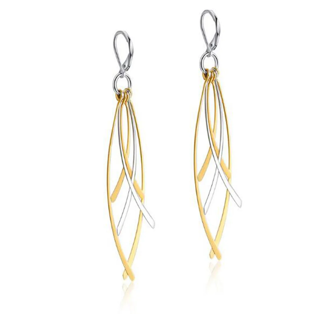 

ERJSF00026 80MM Long Silver Gold Womens Surgical Steel Leaf Chic Tassel Drop Dangle Earrings